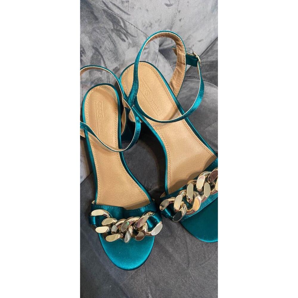 ASOS Women’s Shoes Green Satin Gold Embellishment Size 7 New - Picture 5 of 6